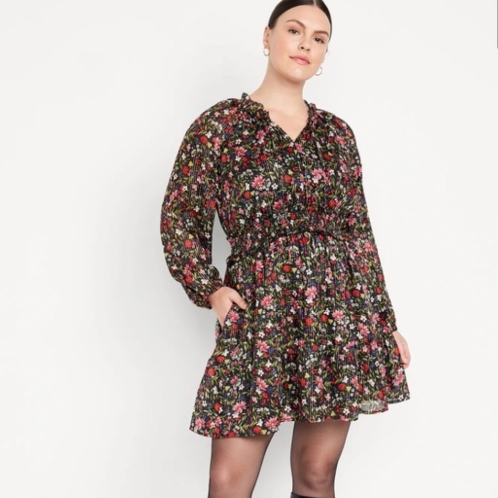 Old Navy waist define floral shine mini dress